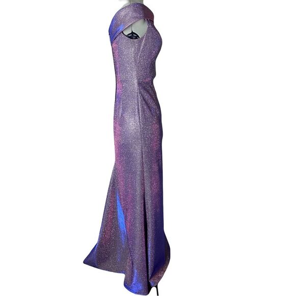 Sherri Hill Purple Sparkle Off Shoulder Formal Dress Prom Fit and Flare Size 2 - Picture 8 of 10